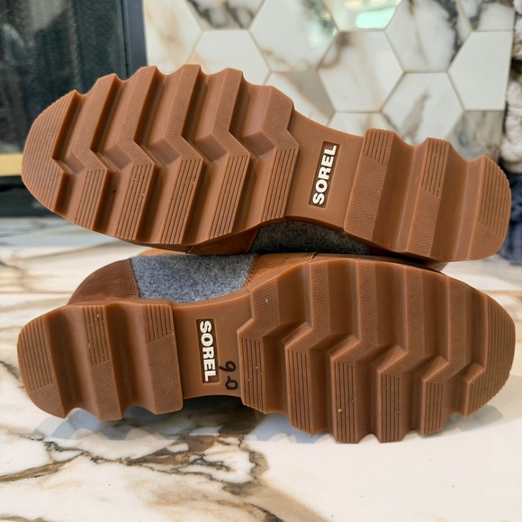 Sorel Lexie Wedge Boots Elk Quarry Leather Felt Lace Up Ankle Lug Sole Womens 9 - Picture 8 of 8